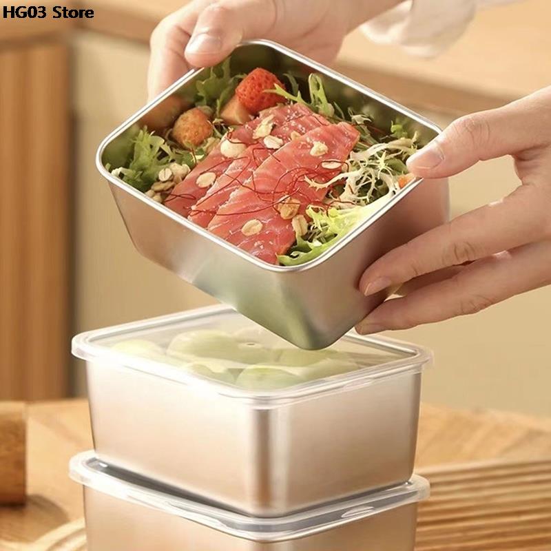 1 szt. 600 ml ze stali nierdzewnej lodówka pudełko do przechowywania żywności z plastikową pokrywką przygotuj pudełko do zachowania świeżości żywności pudełko piknikowe