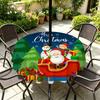 Outdoor Christmas Tablecloth Round Waterproof Oil-Resistant Patio Table Cover Garden Deck Umbrella Hole