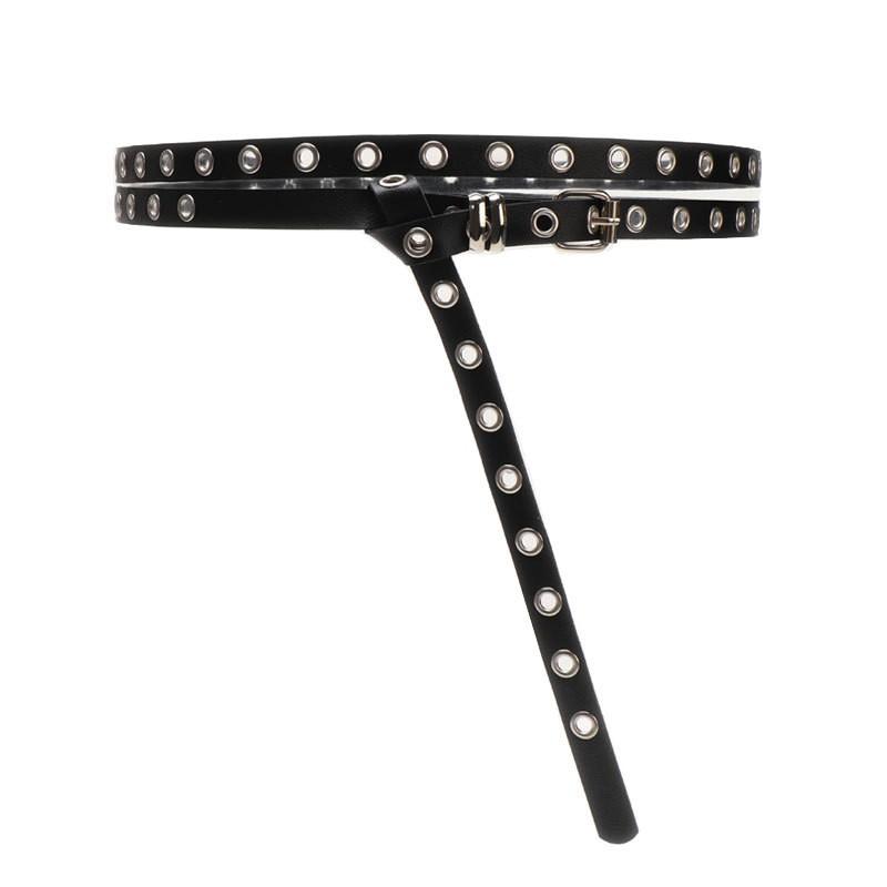 Womens PU Double Layer Thin Belt With Alloy Pin Buckle Y2K Streetwear Fashion Accessory Casual Outfits