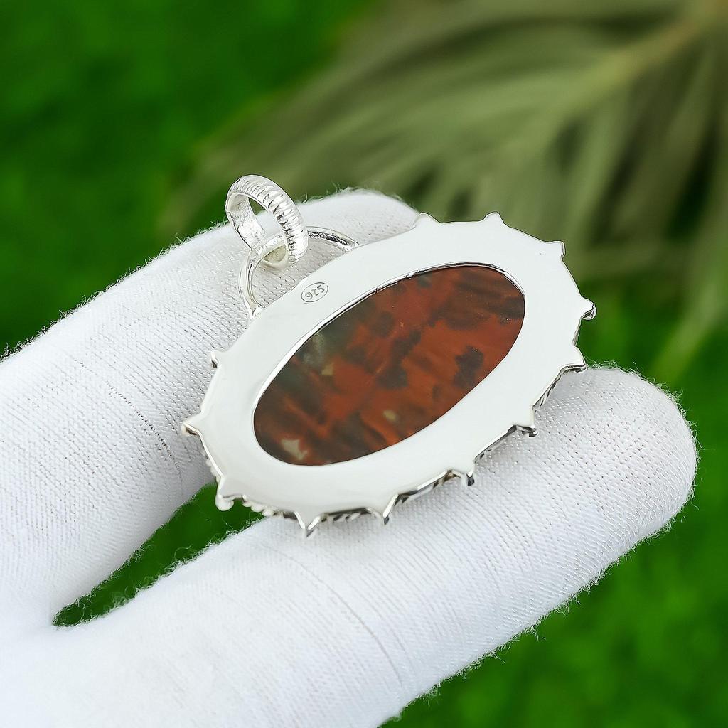 Natural Bloodstone Gemstone Indian Jewelry 925 Sterling Silver Pendant For Girls