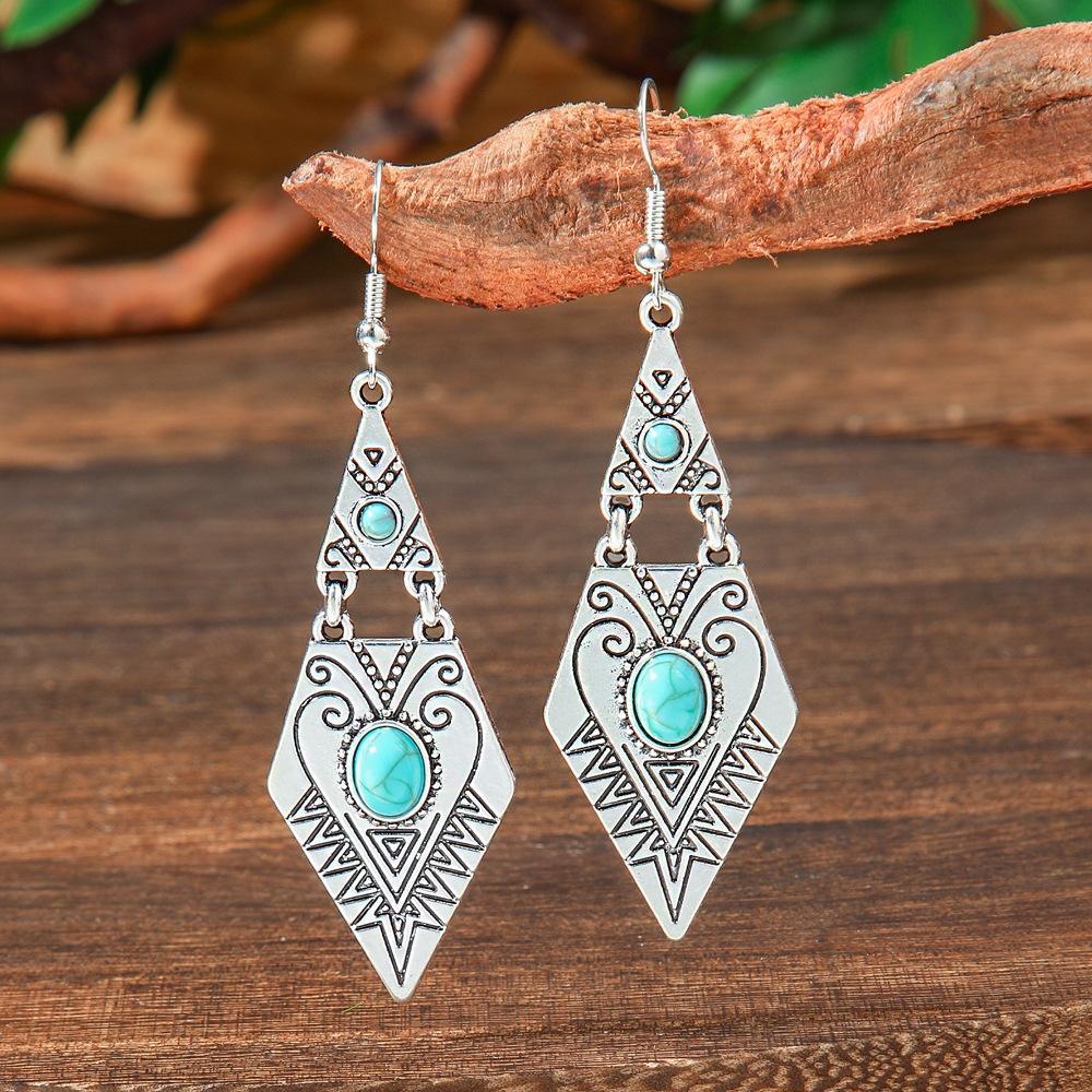 

Wish earrings Bohemian, creative geometric diamond-set alloy earrings небо синє кольору