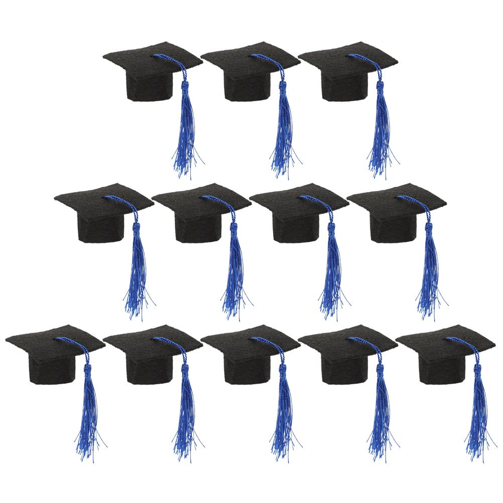 12pcs Mini Graduation Cap For Wine Bottle Decor Tassel Grad Hat Bottle Topper Party Supplies Jar Decoration Ornament