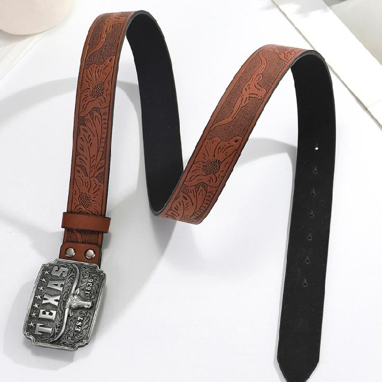 Western-Stil Herrengürtel Cowboy-Hüftband mit silberner Stierkopf-Verzierung für Trendsetter und Stil-Enthusiasten