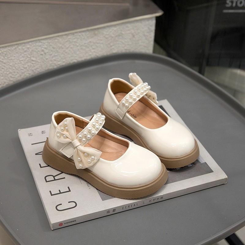 Foreign fashion small leather shoes 2025 spring and autumn new children's pearl princess shoes British style single shoes girls shoes