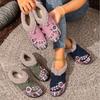 New cotton shoes women's velvet thickened middle-aged and elderly flat-soled embroidered shoes Chinese ethnic style one-pedal mother Hanfu shoes