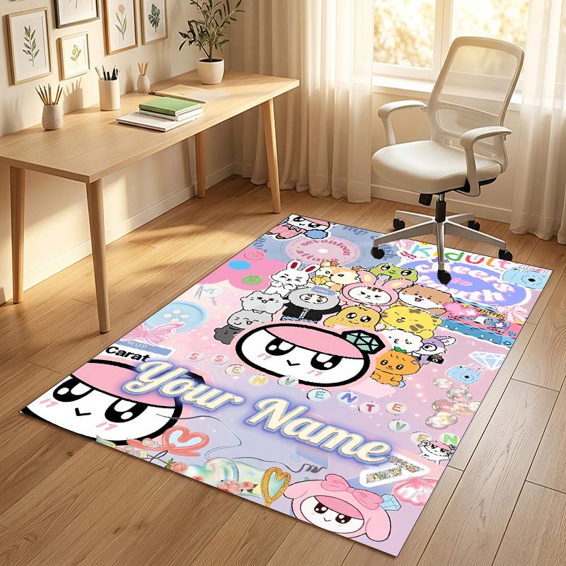 Personalized Crystal Velvet Carpet,SEVENTEEN Custom Printed Name, Plush Area Rug For Home Indoor Decor