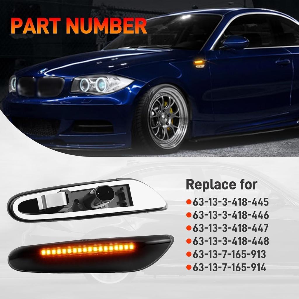 LED Side Marker Lights Compatible with BMW 1 3 5 Series, Smoke Lens, 2 PCS | Amber Turn Signal Lamps, Compatible with E90 E91 E92 E93 E46 E60 E61 E82