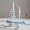 1pc Mini Mediterranean Nautical Wooden Blue Sailing Boat Wood Craft Ornament for Home & Party Decoration