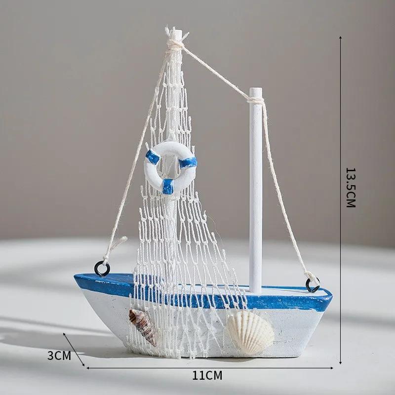 1pc Mini Mediterranean Nautical Wooden Blue Sailing Boat Wood Craft Ornament for Home & Party Decoration