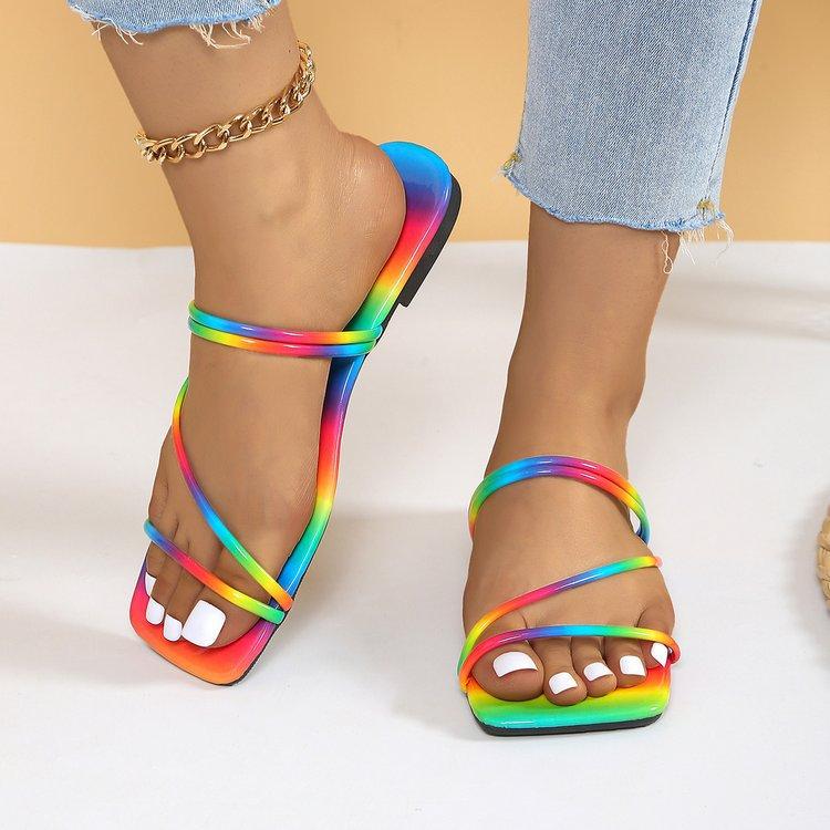 

Summer women s shoes glossy flat-bottomed rainbow-colored slippers 36 разноцветный