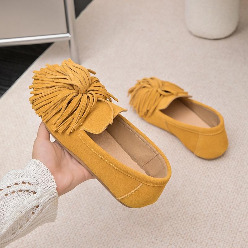 Women's Flat Shoes Genuine Leather Tassel Women's Loafers Large Size Ballet Mary Jane Shoes for Women