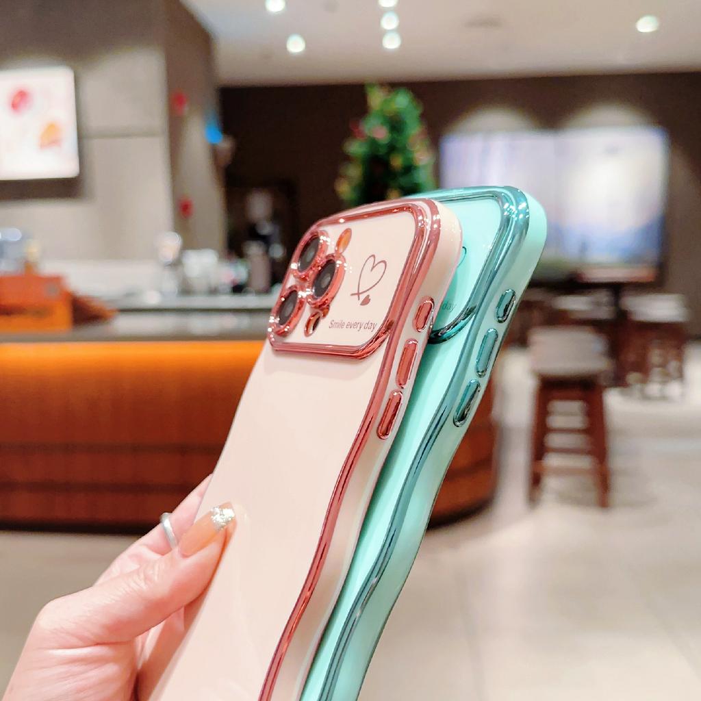 For iPhone 14 Pro Max Case Wave Frame with Love Heart Raised Camera Protection TPU Cover