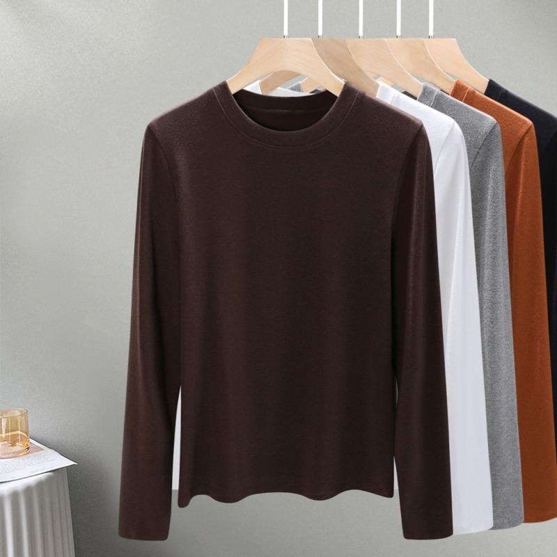 

Crew neck long sleeve knitted sweater early autumn new women s clothing can be worn outside with high-end temperament bottoming shirt top XXXL темный кофе