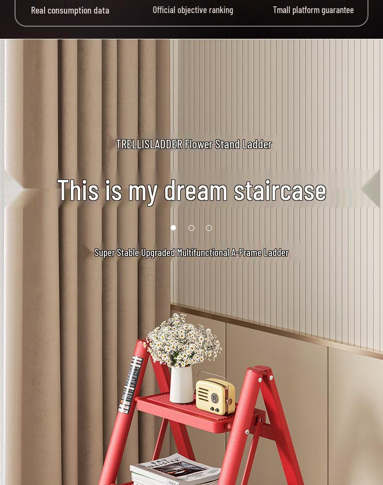 Multifunctional Folding A-Frame Ladder: Indoor Thickened Small Step Ladder with 3-4 Steps & Flower Stand