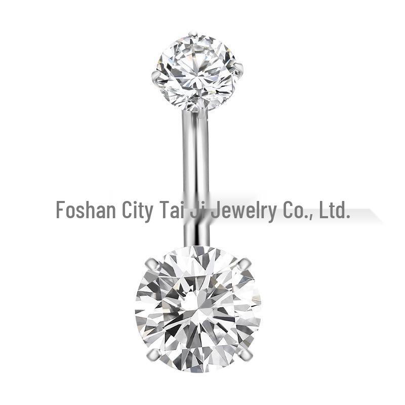 F136 Titanium 4-Prong 5A Cubic Zirconia Navel Ring - G23 Titanium Belly Button Piercing Jewelry
