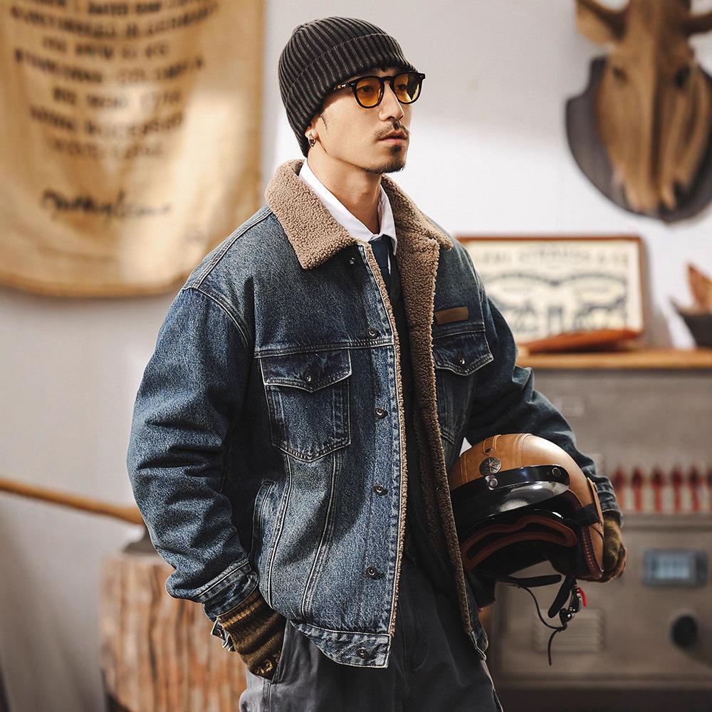 Men's American Retro Lambswool Denim Winter Jacket