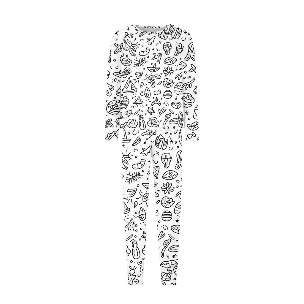 DIY Hand Painted Colorable-Parent-child Outfit - Print Round Neck Parent-child Long Sleeve Long Pants Home Clothes Suit Spring