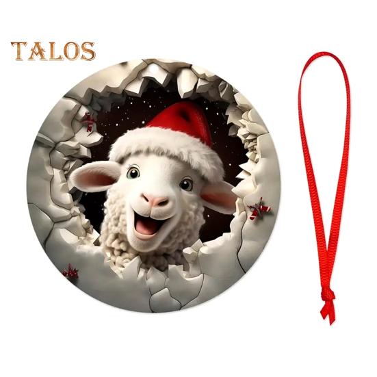 

Різдвяні прикраси Круглий сніговик/овечка/машина Дерев яні прикраси 2D плоскі ялинкові підвісні прикраси для святкового декору E