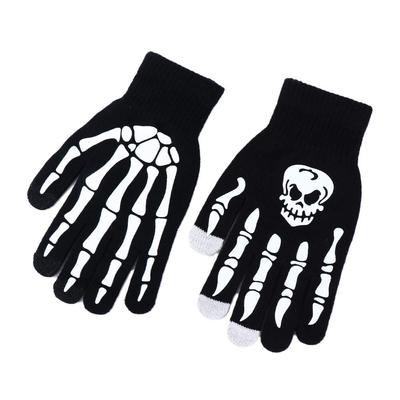 Herren Warm Halten Rutschfest Draußen Schädel Modeaccessoires Halbfingerhandschuhe Halloween Leuchtende Fäustlinge Vollfingerhandschuhe