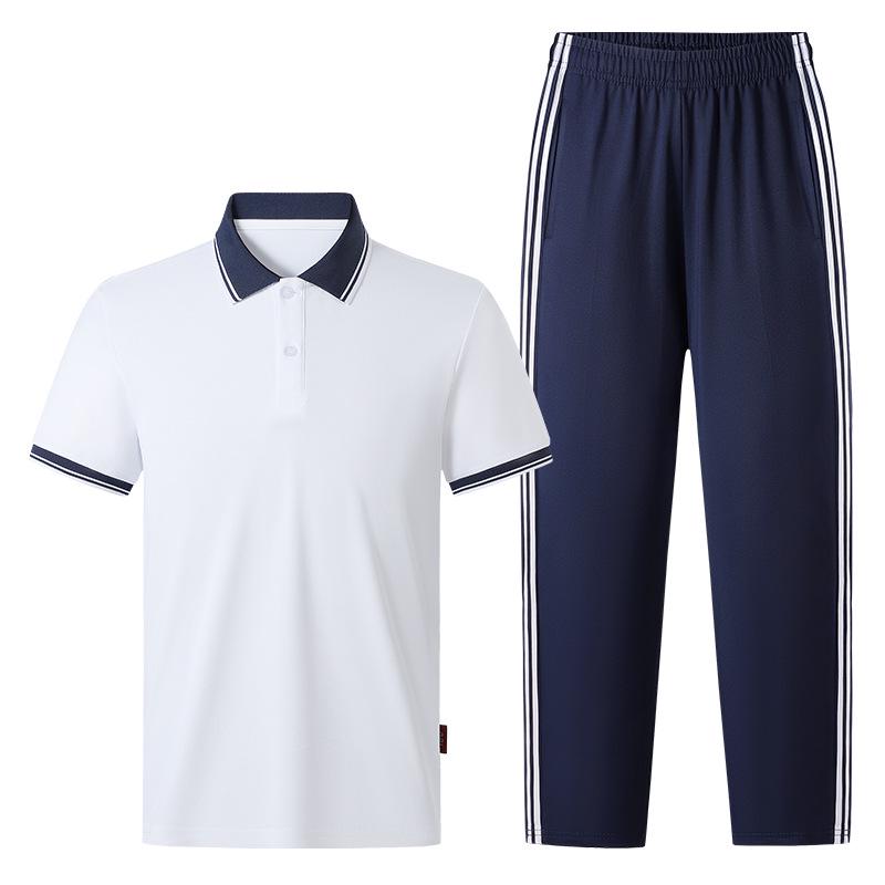 Light Blue Short-Sleeve Polo School Uniform Set for Middle and High School Students