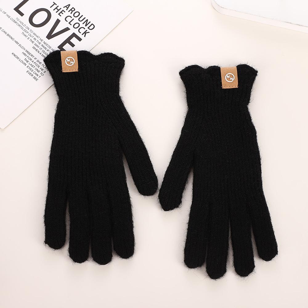 

Новые однотонные трикотажные перчатки в корейском стиле Ins с дырявыми пальцами для сенсорных экранов, осенние и зимние теплые шерстяные перчатки для езды на велосипеде для женщин One size