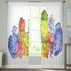 Watercolor Lines Cactus Chiffon Sheer Curtains For Living Room Home Decoration Window Voile Tulle Curtain Drapes