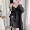 Ice and snow silk women's summer nightgown suspender spring and autumn nightgown simulation silk pajamas two-piece set live broadcast