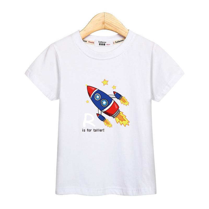 2026 New Boys Short Sleeved T-shirt New Space Rocket Cartoon Clothing Baby Kids Summer Shirt Tops 3-14T