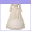 Vestido Medieval Vitoriano Feminino Ombro a Ombro com Tecido de Linho para Halloween Feira Renascentista Performances
