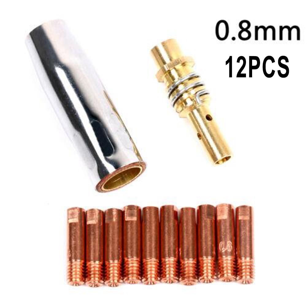 MB15 MIG Welding Nozzle M6 Tip Holder Kit Welding Contact Tip MIG Torch 0.8 X 25mm Copper M6 Shroud Contact Tips
