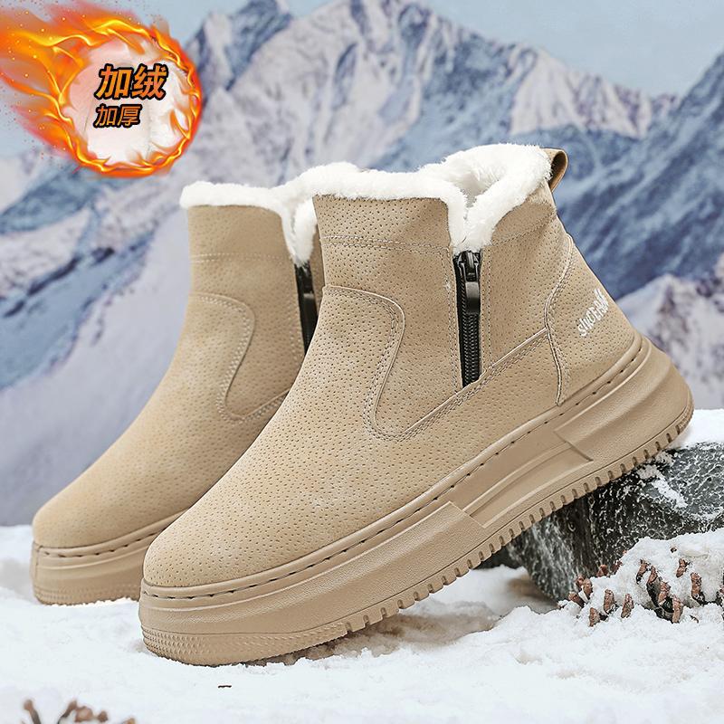 

Мода 2025 Мужские ботинки Модные высокие хлопковые туфли Плюшевые теплые меховые зимние ботинки Замшевые повседневные ботильоны для мужчин Botas Hombre 39 абрикосовый