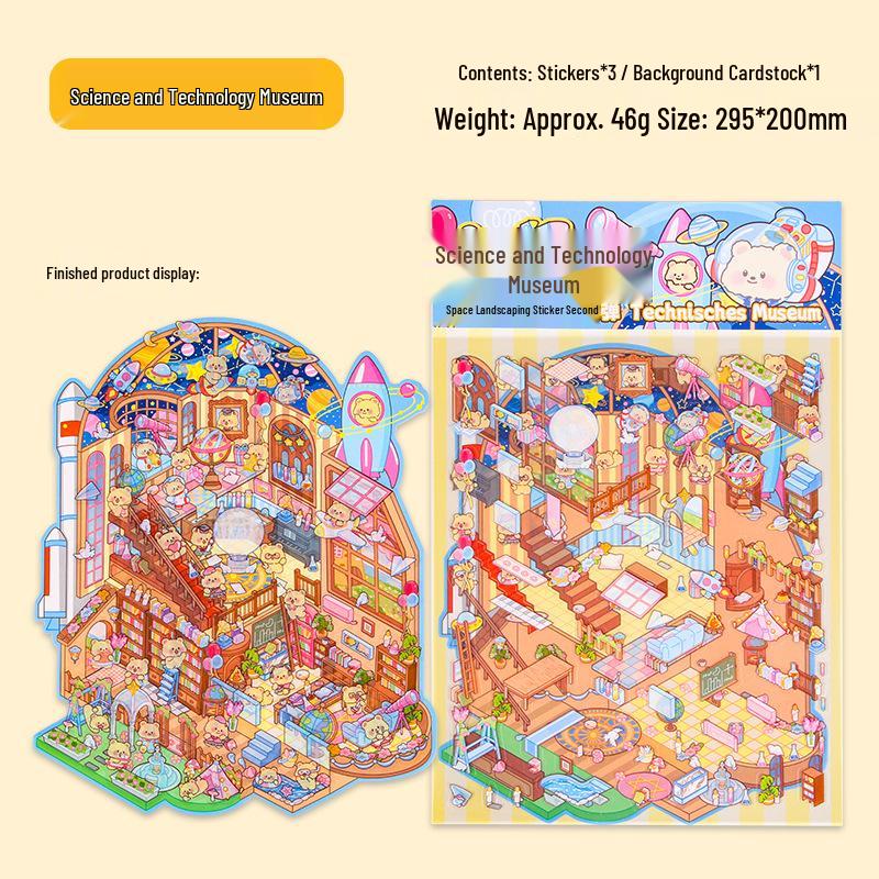 Large 3D Landscape Sticker: Miniature House & Decompression Scene for Journals
