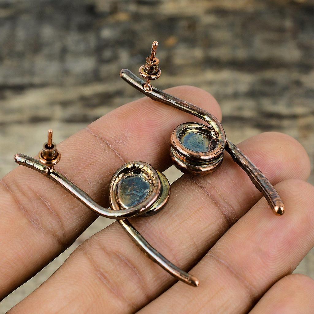 Mother Of Pearl Earring Electroformed Copper Earrings Gemstone Earring Electroformed Jewelry Handmade Earrings Copper Jewelry Gift For Wife