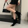 Metal pointed fashion boots autumn and winter French stiletto women's boots black versatile temperament high heel short boots