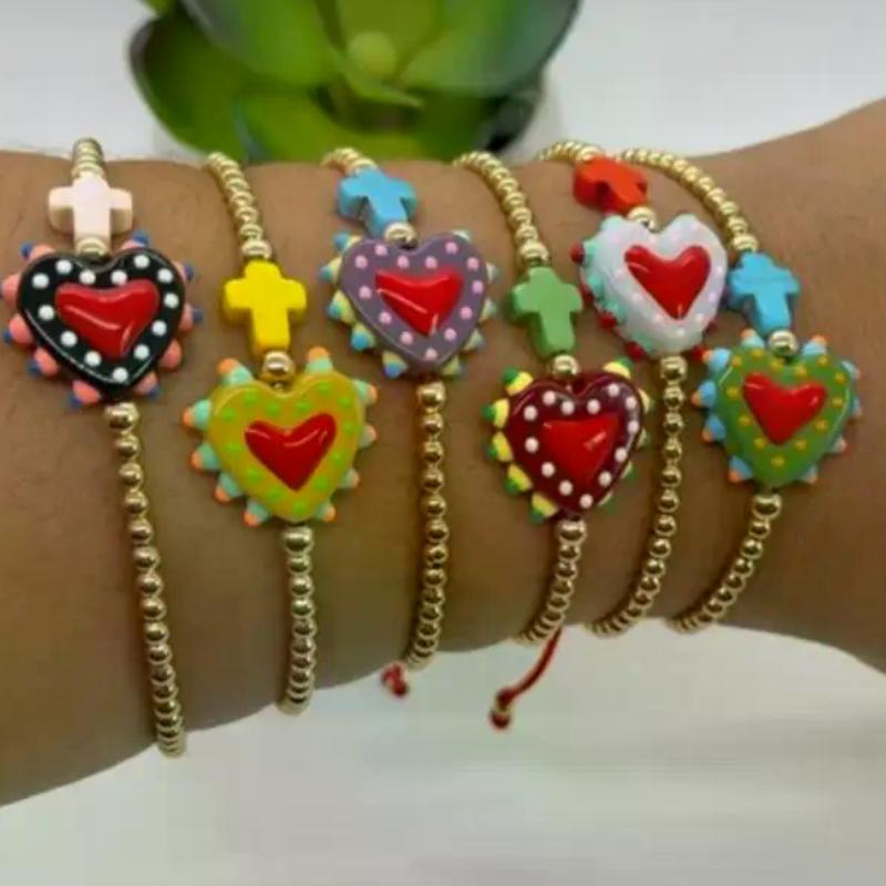 Women Bohemian Beaded Bracelet Colorful Heart Star Charms Adjustable Chain Daily Wear Vacation Holiday Gift Jewelry