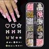 12-Grids Floral Steel Beads & Pearl Rhinestone Nail Art Decor Set