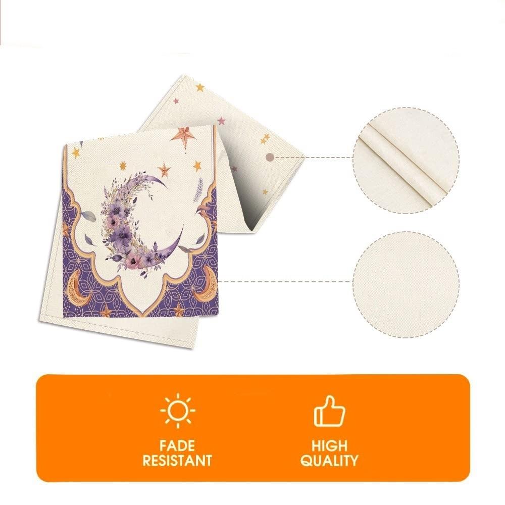 Vintage Ramadan Table Runner Washable Floral Pattern Moon Star Table Runner Traditional Dinner Table Cloth Home Decor