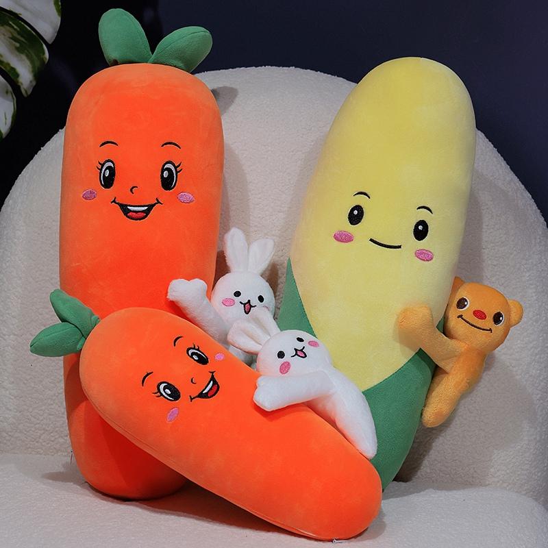 Cartoon Lächeln Karotte Mais Plüschtier Niedliche Simulationsgemüse Karottenkissen Puppen Stofftiere für Kinder Geschenk 50-120cm