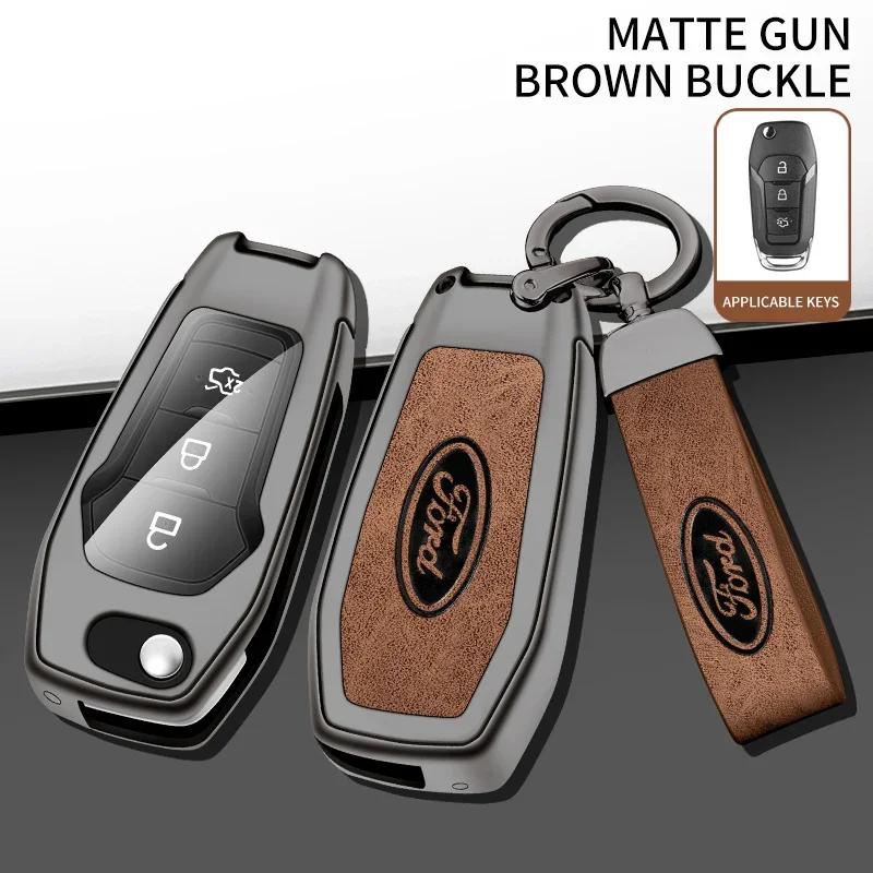 Car Sticker Hot For Ford New 3 Button Leather Car Remote Key Case Cover Shell Protection Bag For Ford Figo Mondeo 5 Ecosport Pum