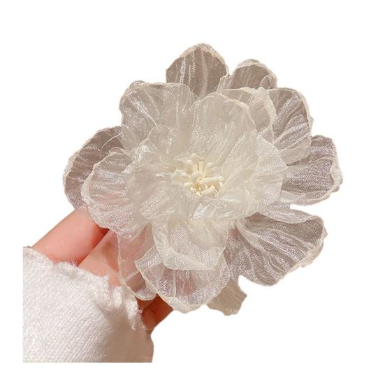 Breathable Mesh Organza Fabric Fairy 3D Flower Hair Clip Macaron Color Lightweight белый