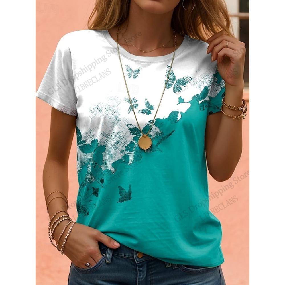 Women's T Shirt Floral Elegant 3d Print T Shirt Women Fashion O-Neck Short Sleeve Casual Oversized Tops Tees Female Clothing New