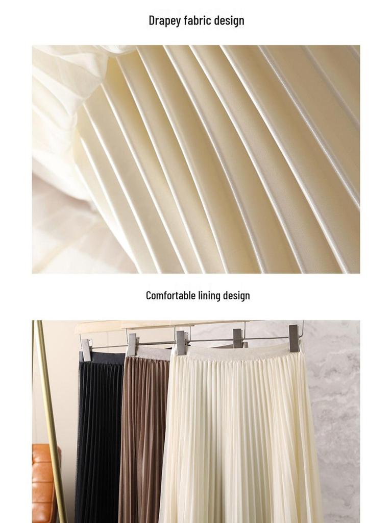 Mesh Pleated Women's Midi Skirt, High-Waisted A-Line for Spring/Summer