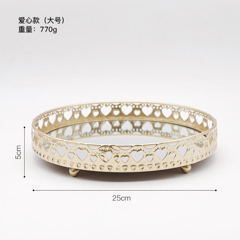 Nordic Light Luxury Style Golden Wrought Iron Glass Mirror Base Tray Living Room Desktop Jewelry Tray Household Storage Tray