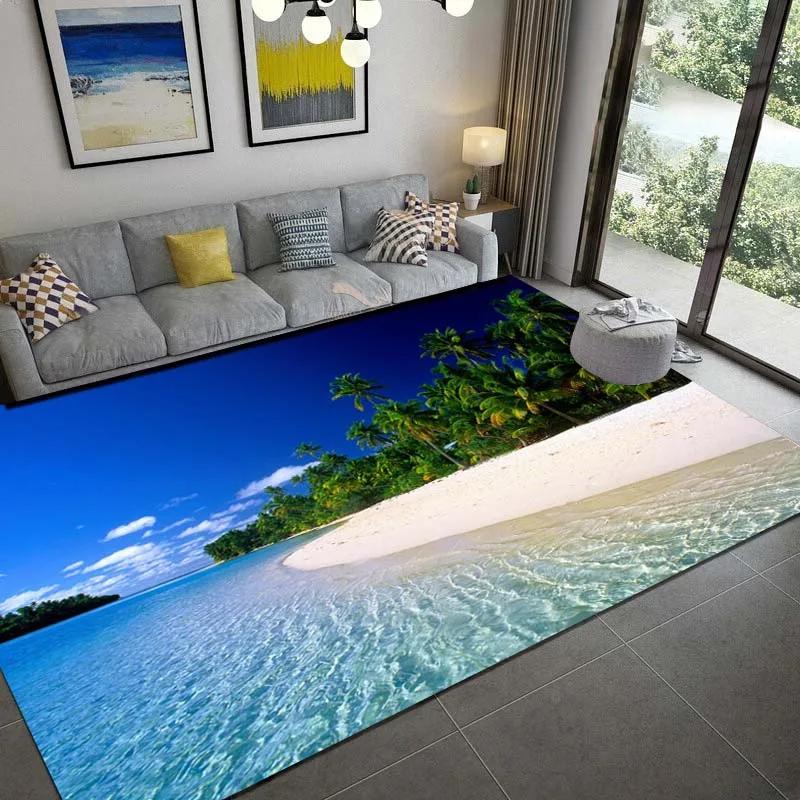 Sea Print Carpet for Living Room Large Waves Beach Kids Room Rug Blue Kitchen Mat Floor Carpet Modern Entrance Mat Bathroom Rug