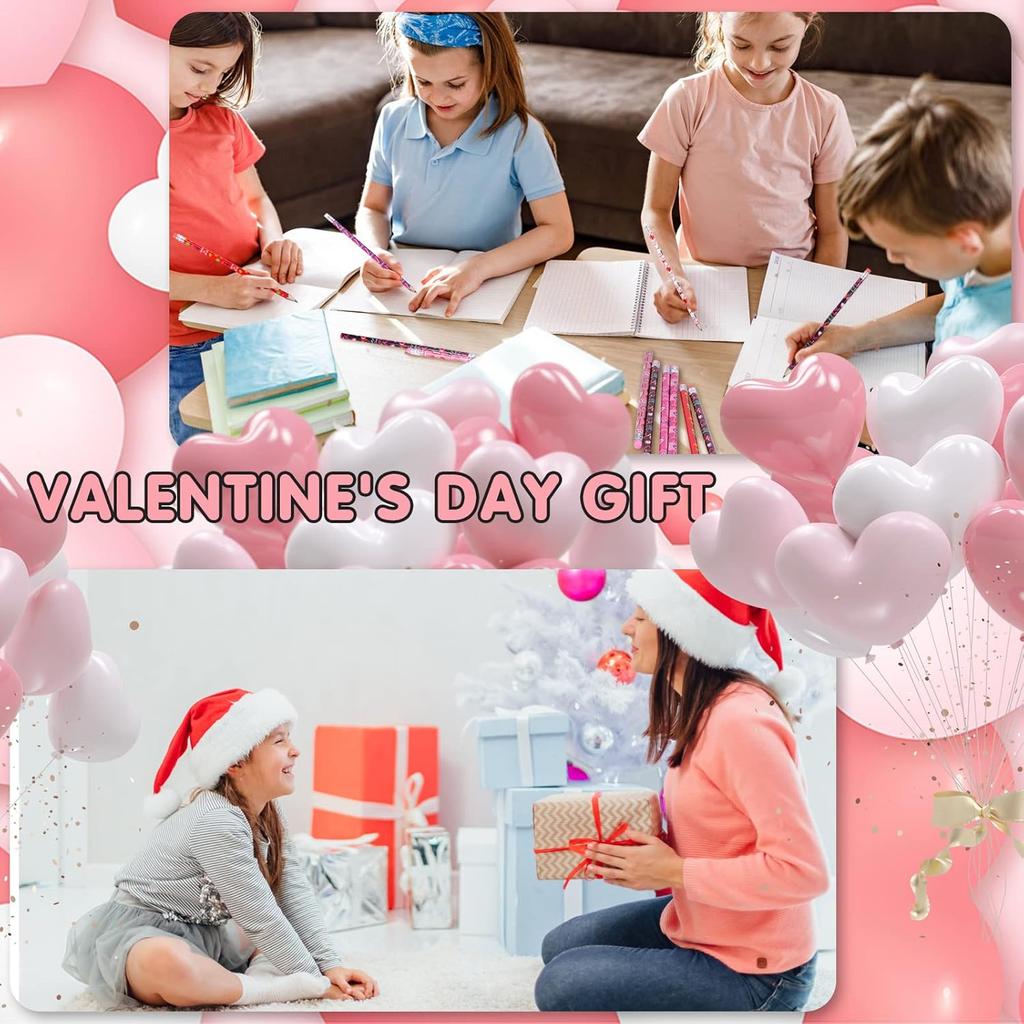 24 Pieces Valentine's Day Pencils for Kids Valentines Pencil Bulk Holiday Pencils with Top Erasers Pencils for Valentine's Day Gifts Party Favors