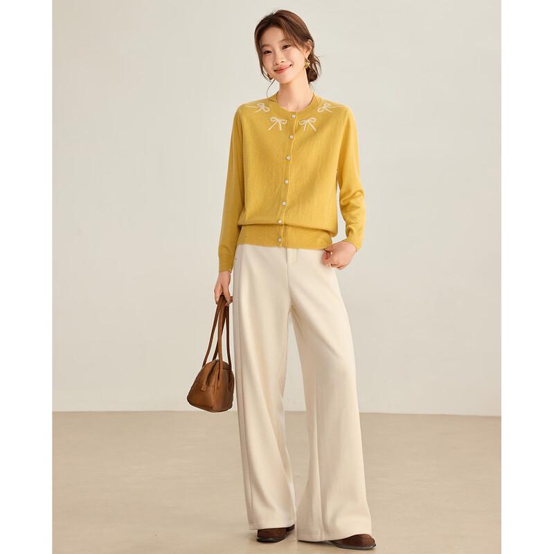 Shexi Women's 100% Wool Jacquard Knit Cardigan