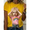 Moda Donna Girocollo Manica Corta Ritratto 3D Ritratto Stampato a Colori T-shirt a Manica Corta Girocollo