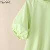 ZANZEA Women Casual Round Neck Summer Short Sleeve Blouse