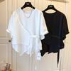 Fashion T Shirt Women Design Sense T-shirt Loose Casual Stitching Vest Irregular Button Short Sleeve Tshirt Fake Two Piece