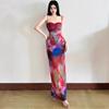 French beautiful island vacation mesh smudge suspender dress women's waist slim sexy hot girl hip-wrapped dress